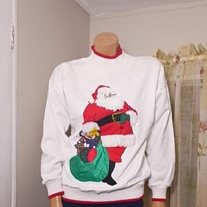 Westbound Vintage Women's White Santa Crewneck Sweater Size S